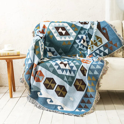 Retro Indian Style Thread Blanket Countryside Geometry Sofa Cobertor Hanging Tapestry Cotton Knitted Sofa Blanket for Bed Travel