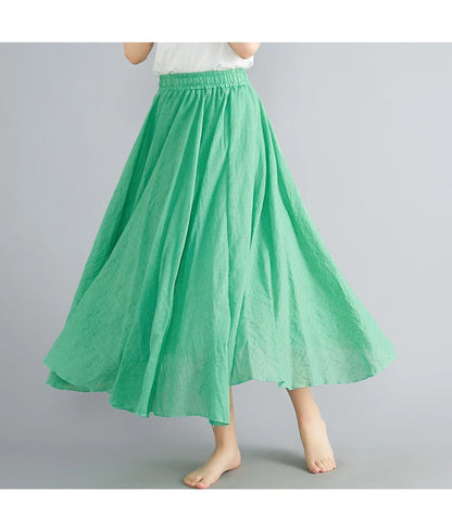 Fashion Solid Cotton Linen Women Skirts Maxi Elegant Harajuku Saia Casual Loose Long Skirt Ladies Clothes Faldas Ropa Mujer