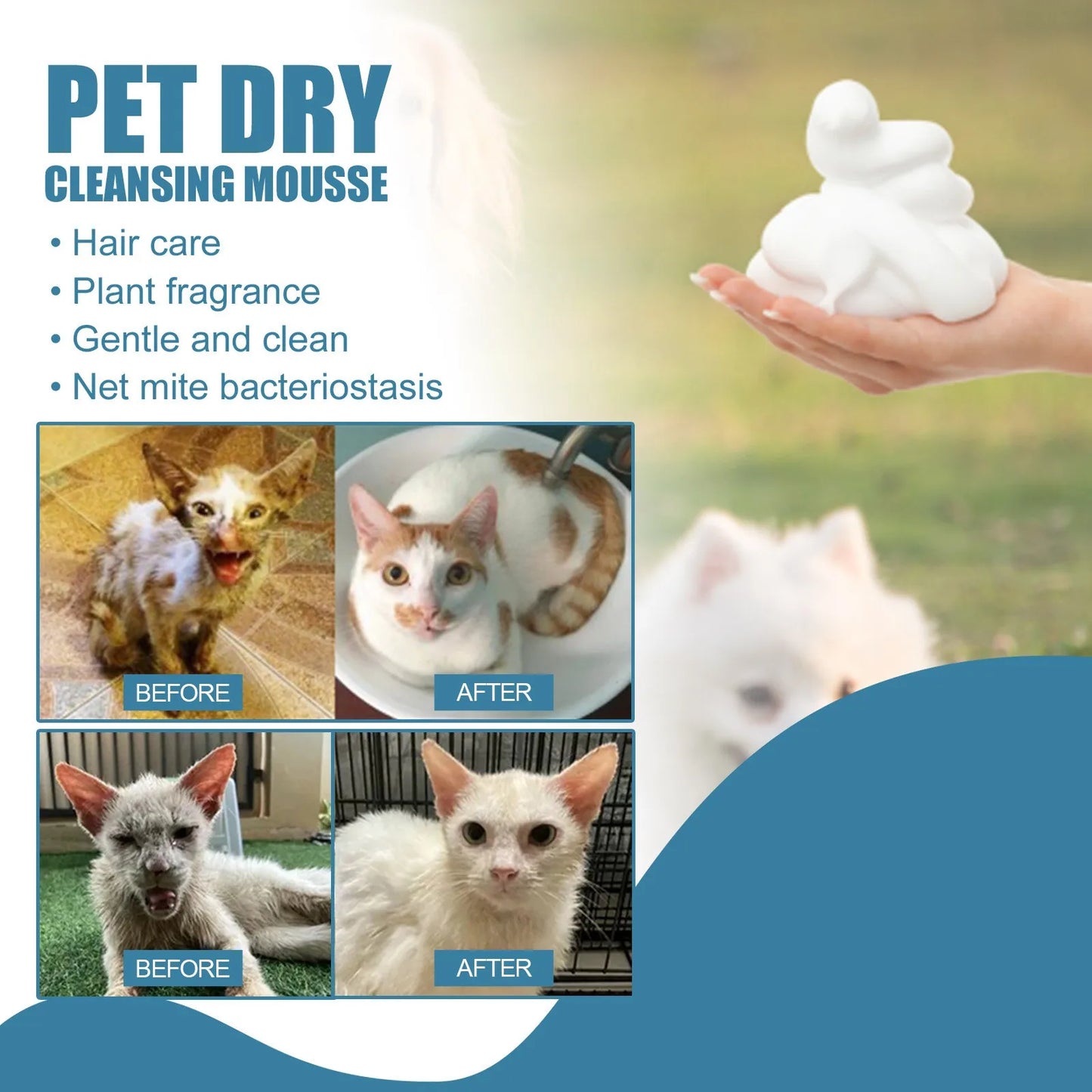 Pet Dry Shampoo Foam Waterless Cleansing For Puppies Odor Eliminator 60ml Dog Show Accessories High Quality Fast Shipping
