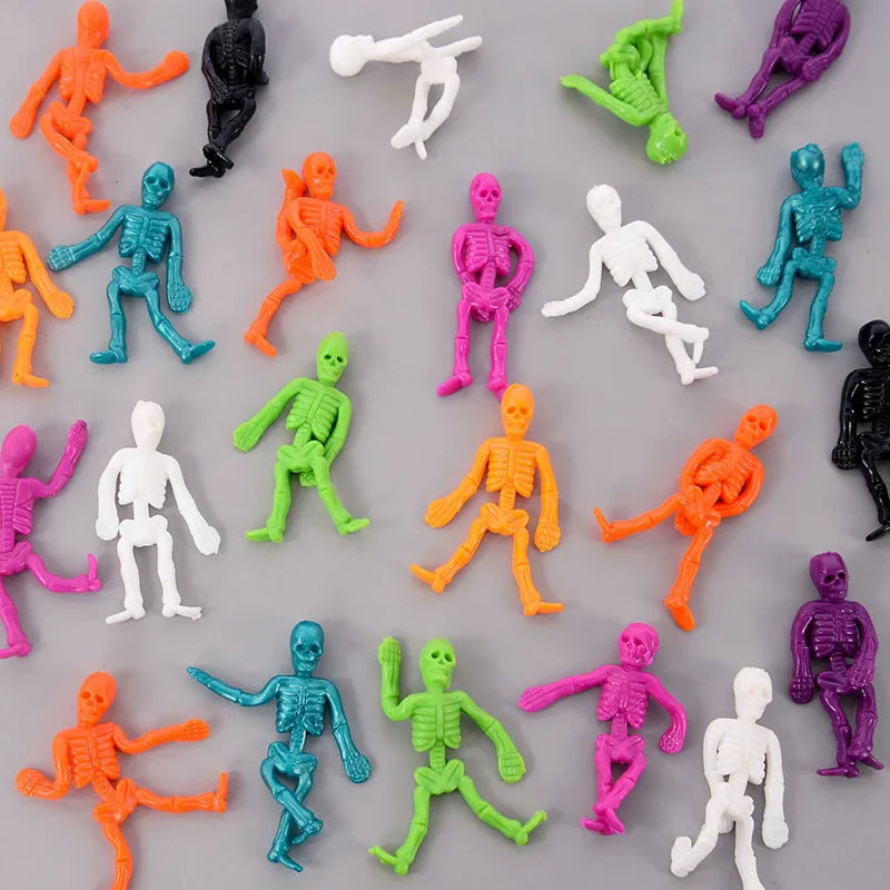 16Pcs Halloween Stretchable Skeleton Man Kids Party Favors TPR Soft Rubber Zombie Horror Doll Stress Relief Toy Halloween Gifts