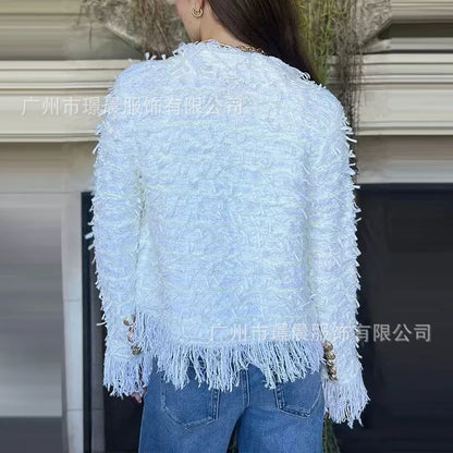 Women's Fashion Double-breasted Jackets 2025 Autumn Winter New Elegant High-end Temperament Tassel Top Coat Women's Clothing