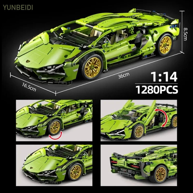 Technology Racing Car Block Model 1280PCS+ 1:14 Motion Speed Car Model Mechanical Super Block Assembly Toy Children Adult Gifts