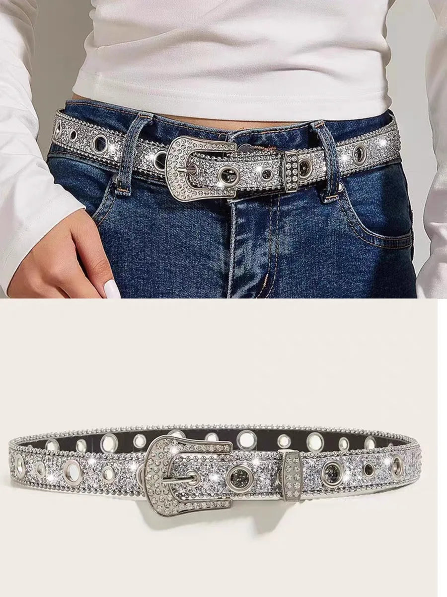 EtherealBe Gothic Rhinestone Belt for Women with Sparkling Detail and Stylish Buckle