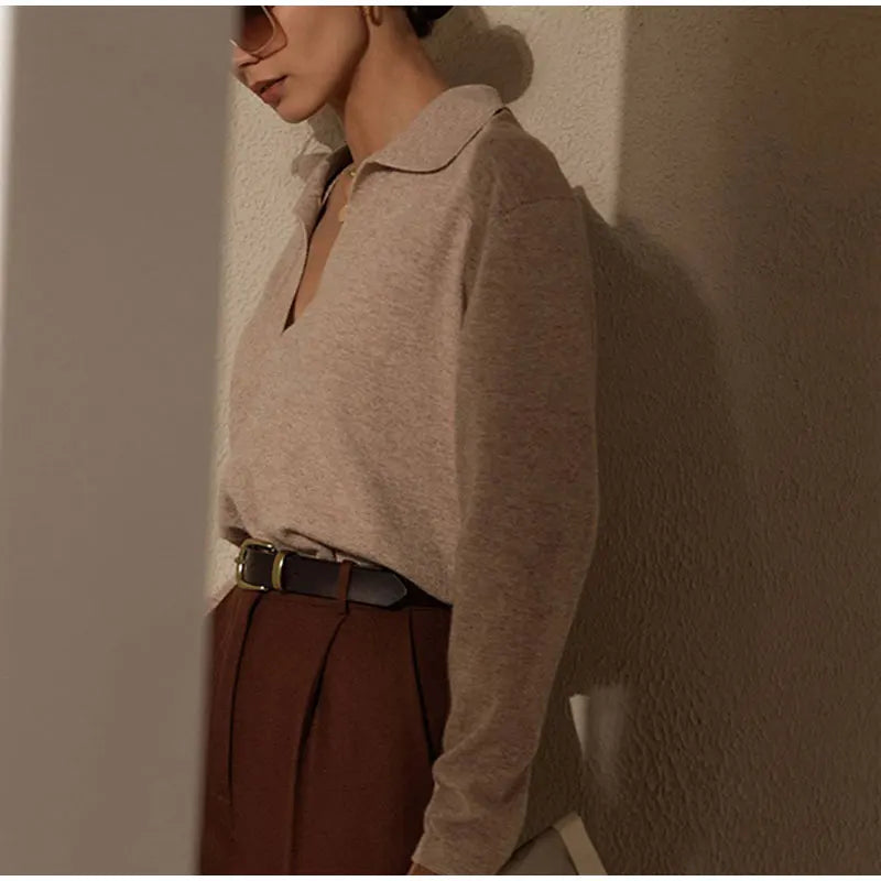 Autumn Casual Solid Long Sleeves Pullovers Sweater Warm Sweaters 2022 Fashion Elegant Lady Tops Women Loose Polo Collar Cloth