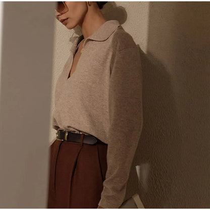 Autumn Casual Solid Long Sleeves Pullovers Sweater Warm Sweaters 2022 Fashion Elegant Lady Tops Women Loose Polo Collar Cloth