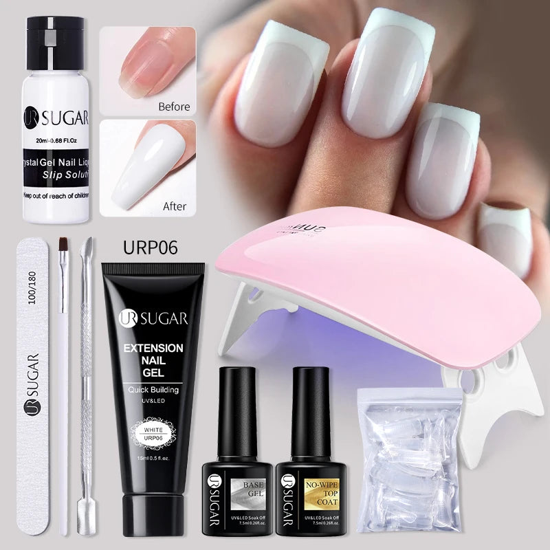 UR SUGAR Acrylic UV Gel Extension Nail Gel Kit Nude Glitter Color Quick Building Gel Nail Polish All For Manicure Nail Art Desig