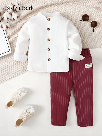 Spring   And   Autumn  1-6  Years  Old  Cool  Boys  Shirt   Striped   Trousers   Gentleman's   Suit