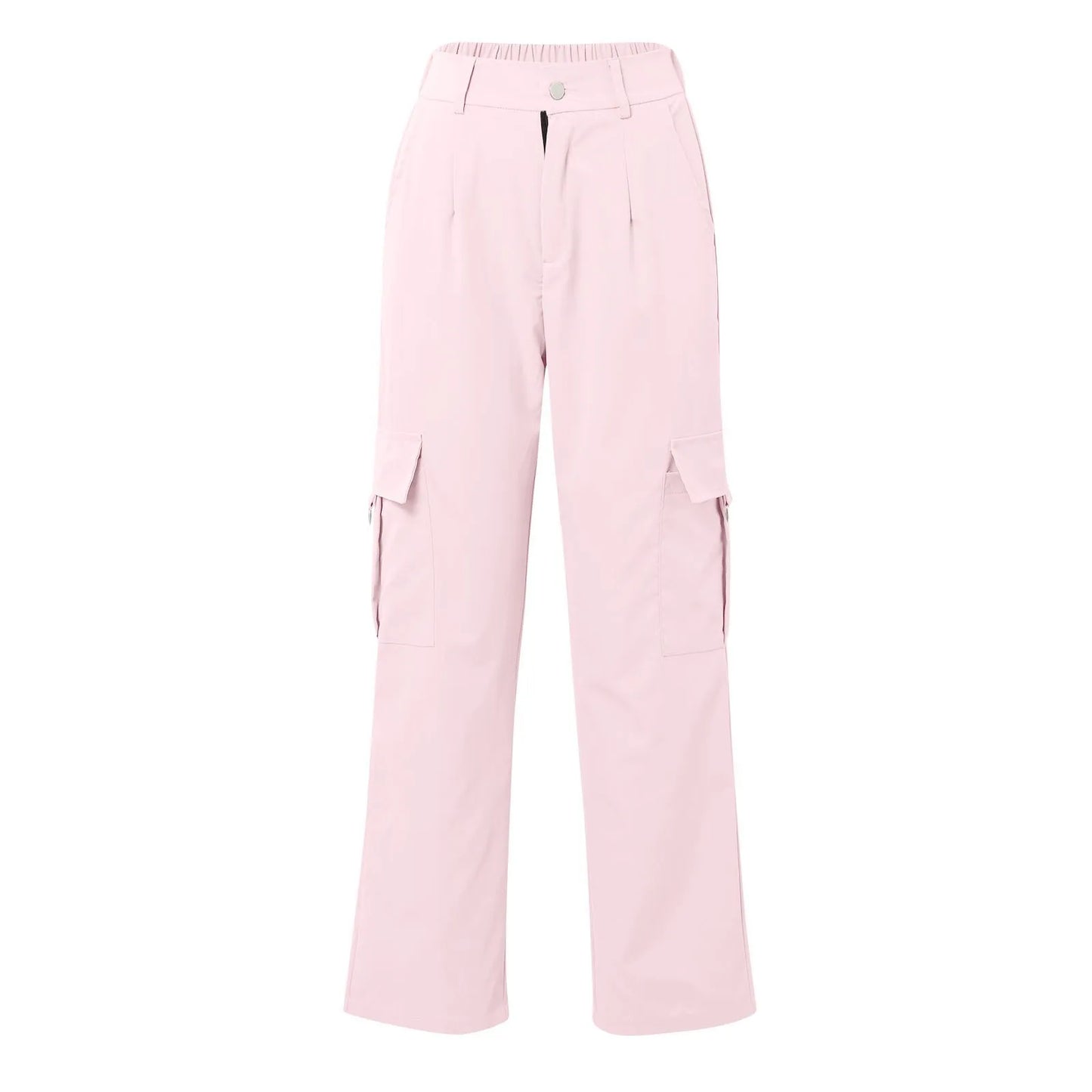 Ladies' Street Fashion Multi Pocket Cargo Pants Summer Solid Color Straight Leg Pants High Waist Slimming Loose Fit Cargo Pants