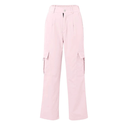 Ladies' Street Fashion Multi Pocket Cargo Pants Summer Solid Color Straight Leg Pants High Waist Slimming Loose Fit Cargo Pants