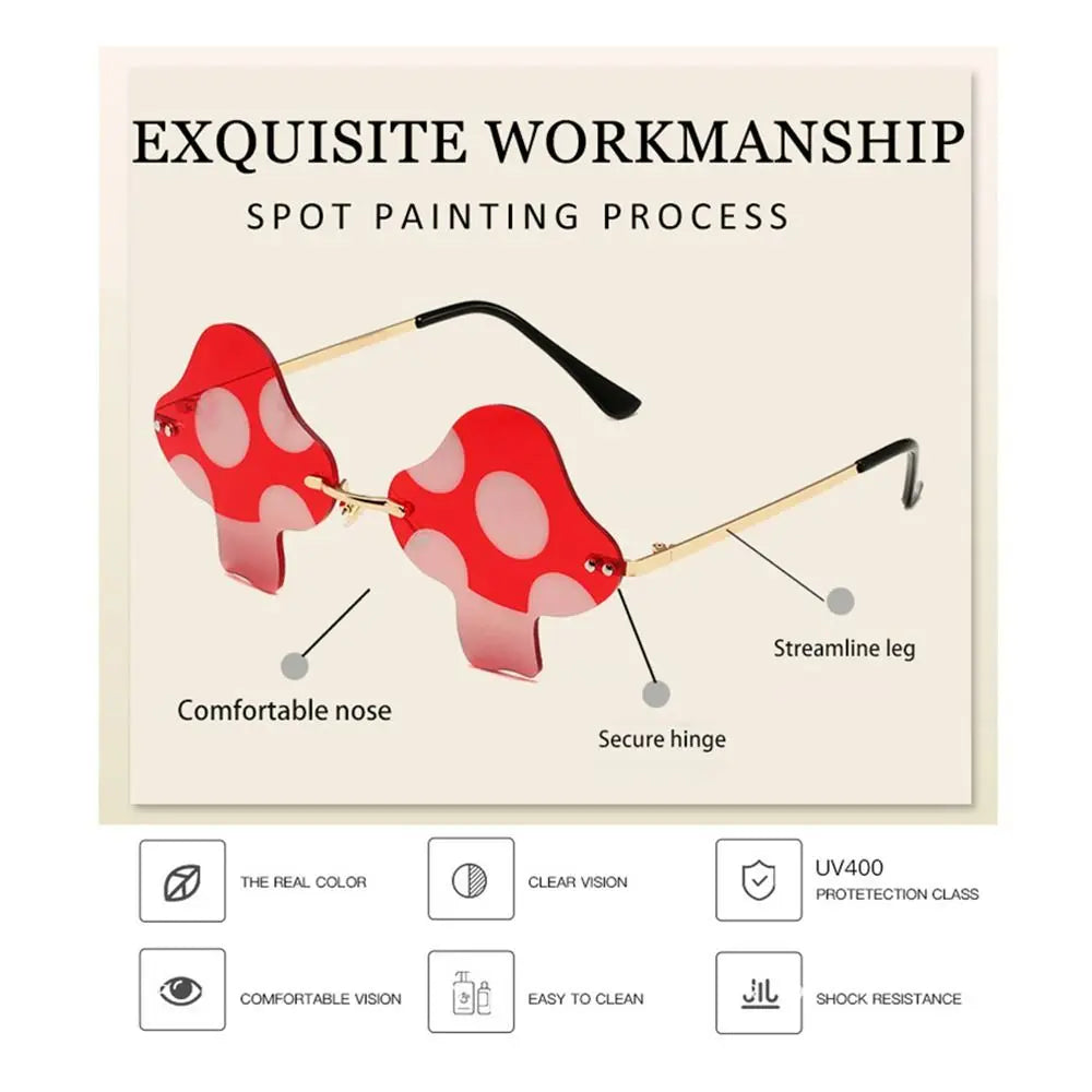 Mushroom Shape Sunglasses Irregular Rimless Sun Glasses Trendy Fun Sunglasses for Women Men Halloween Party Cosplay Eyewear