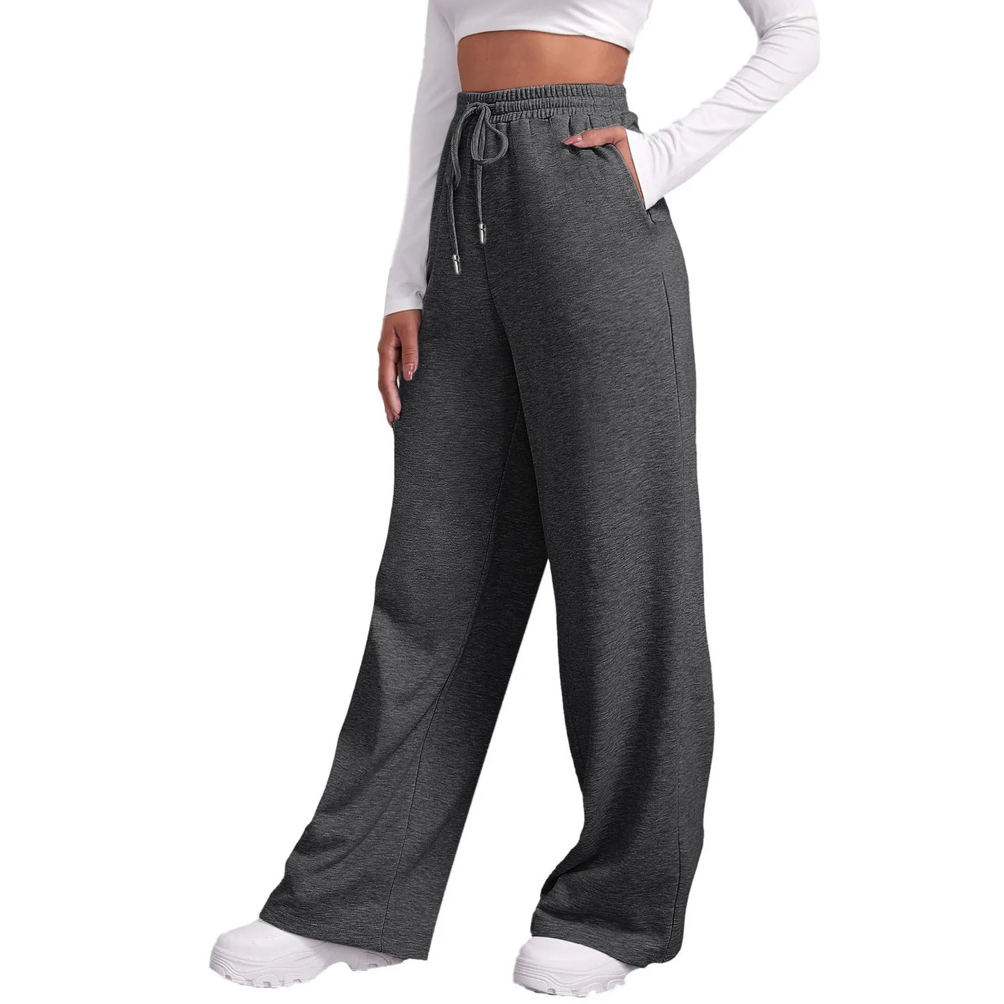 Women’s Drawstring Sweatpants Wide Straight Leg Pants Solid Color Sweatpants Casual Pants For Women 2024 Spring Emale Clothes