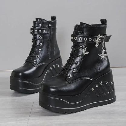 2025 New Boots for Women Fashion Hot Sale Punk Goth Platform Heels Wedge Women's Boots Casual Goth Punk Size 43 Women's Shoes