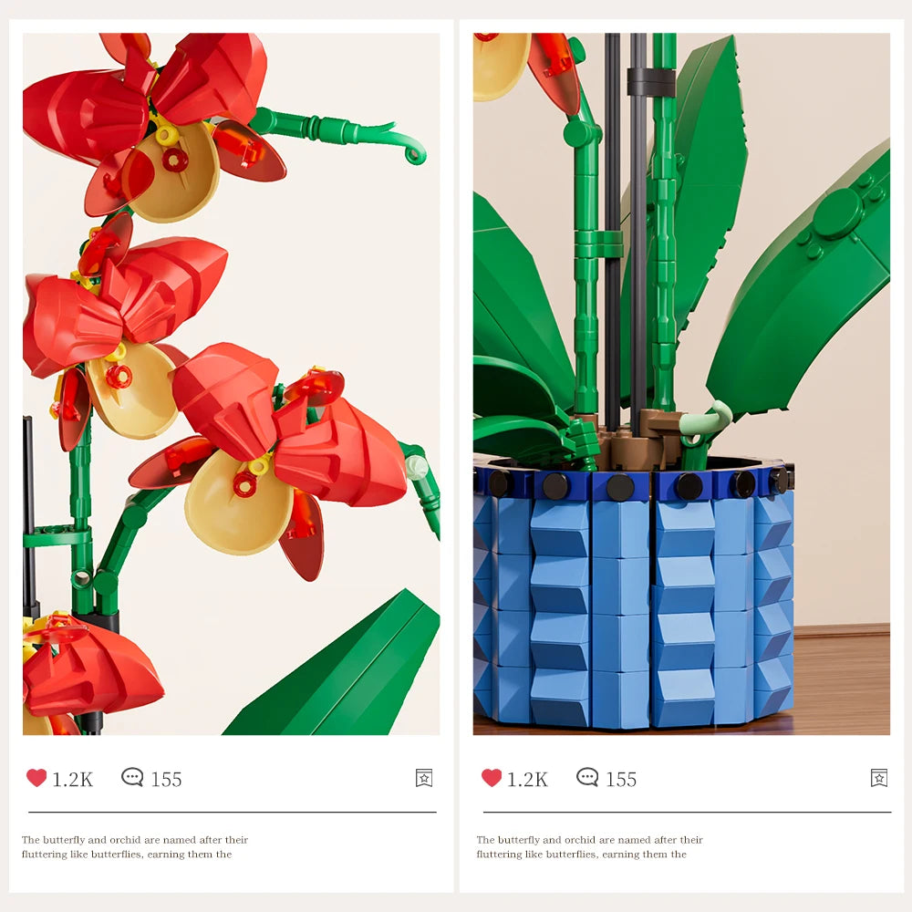 Building Blocks Set Orchid Flowers Bouquet Flower Blocks Bonsai Plant Model Bricks DIY Home Decoration Toys Kids Chirstmas Gifts