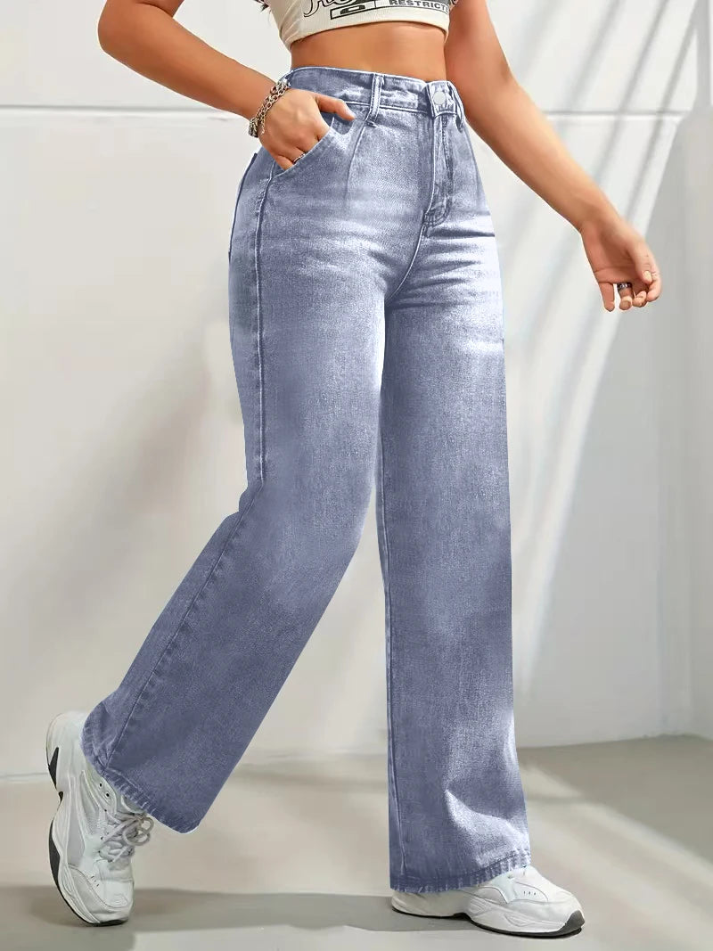 Women's trendy discount craft mid-waist wide leg jeans