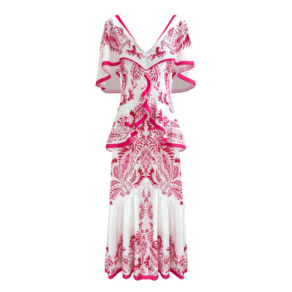New Shadow Cap Midi Dresses Women Cloak Sleeves Dress V Neck Halter Boho Summer Party Evening Female Vestidos Robe Summer