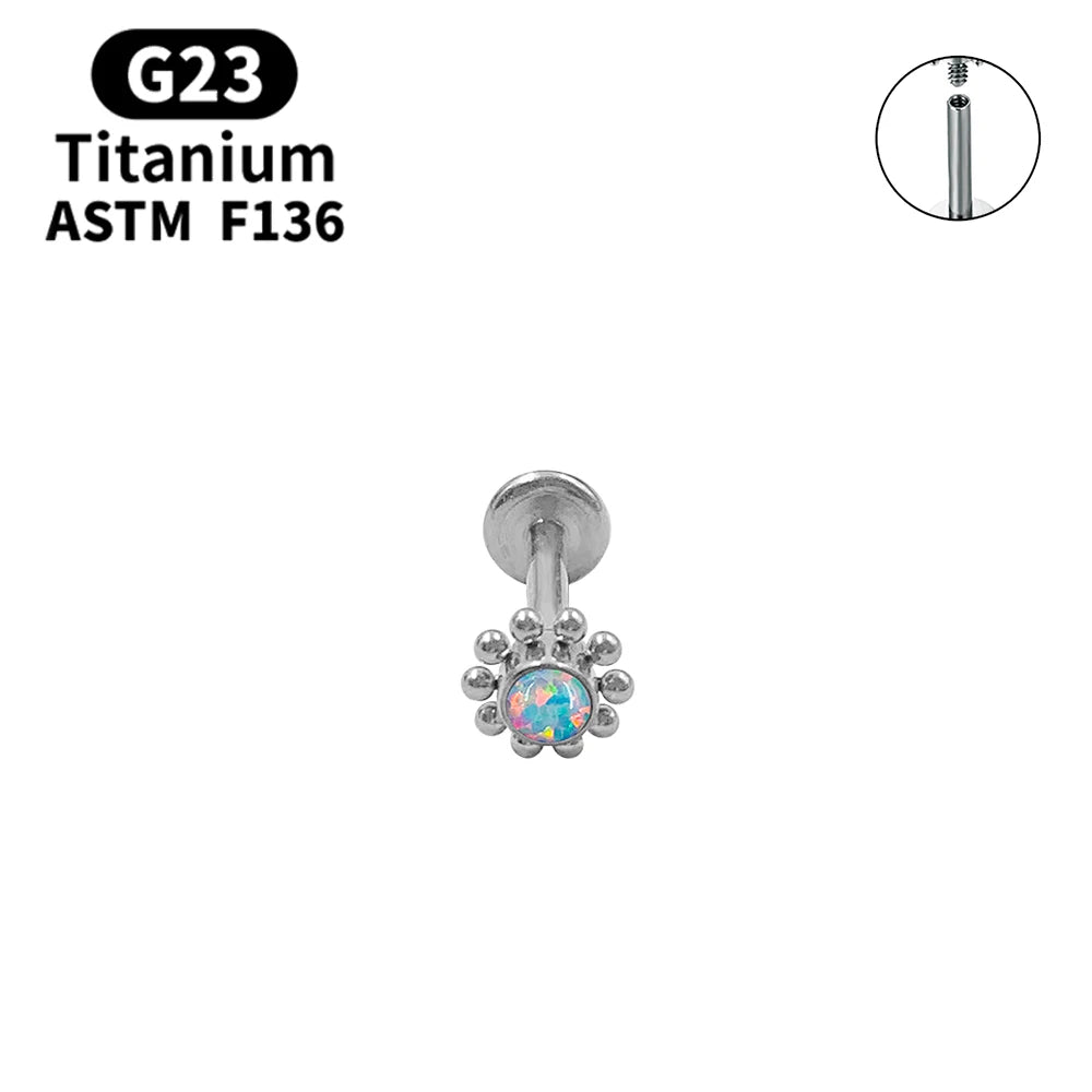 G23 Titanium Lip Labret Nose ASTM-F136 Piercing Body Jewelry Opal Zircon Internally Threaded Earring Helix Tragus Cartilage Ear