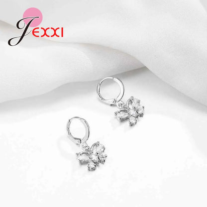 Exquisite Jewelry Sets Genuine 925 Sterling Silver Color Zircon Pendant Necklace Earrings for Women Crystal Bowknot Bijoux
