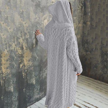 Long Sleeve Loose Cardigan Coat Solid Solid Sweater Winter Long Knitted Pocket Loose Women Cardigan Hooded Limited Sweater Women