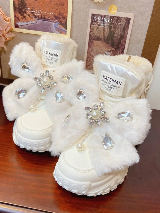 Winter Snow Boots 2025 New Thick-soled 5cm White Cotton Boots Thickened Warm Waterproof Cute Casual Shoes Fashion