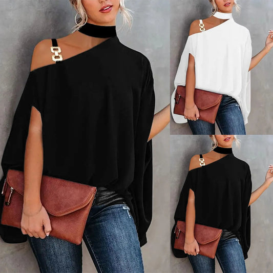 T Shirts For Women Casual Solid Color Off Shoulder Irregular Hem Short Sleeves Blouse Elagant Temperament Fashion Streetwear