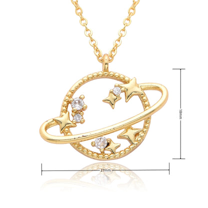 Y2K Gold Color Saturn Charms Micro-inlaid CZ Necklace for Women Planet Choker Chain Pendant DIY Jewelry Christmas Gift Wholesale