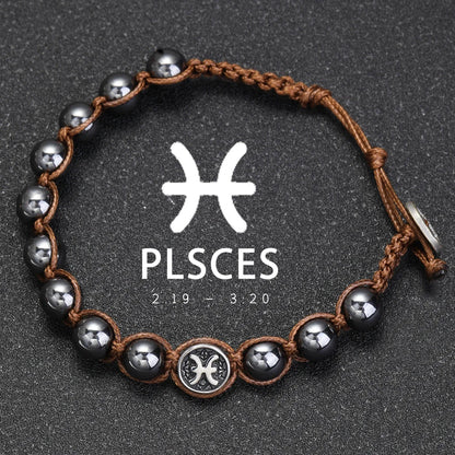 12 Constellation Bracelet Stainless Steel Accessories Handmade Bracelet 8mm Hematite Beads Men's and Women's Bracelet Jewelry