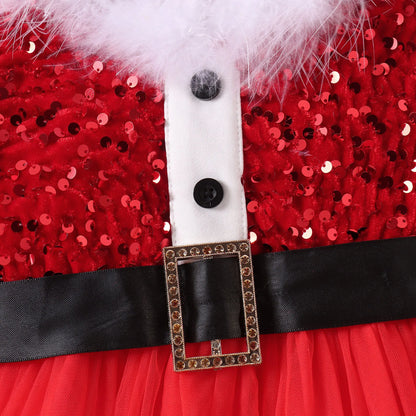 Toddler Baby Girls Christmas Dress Santa Claus Red Princess Tutu Dress with Headband Girls Outfit Kids Girl Dance Party Costumes