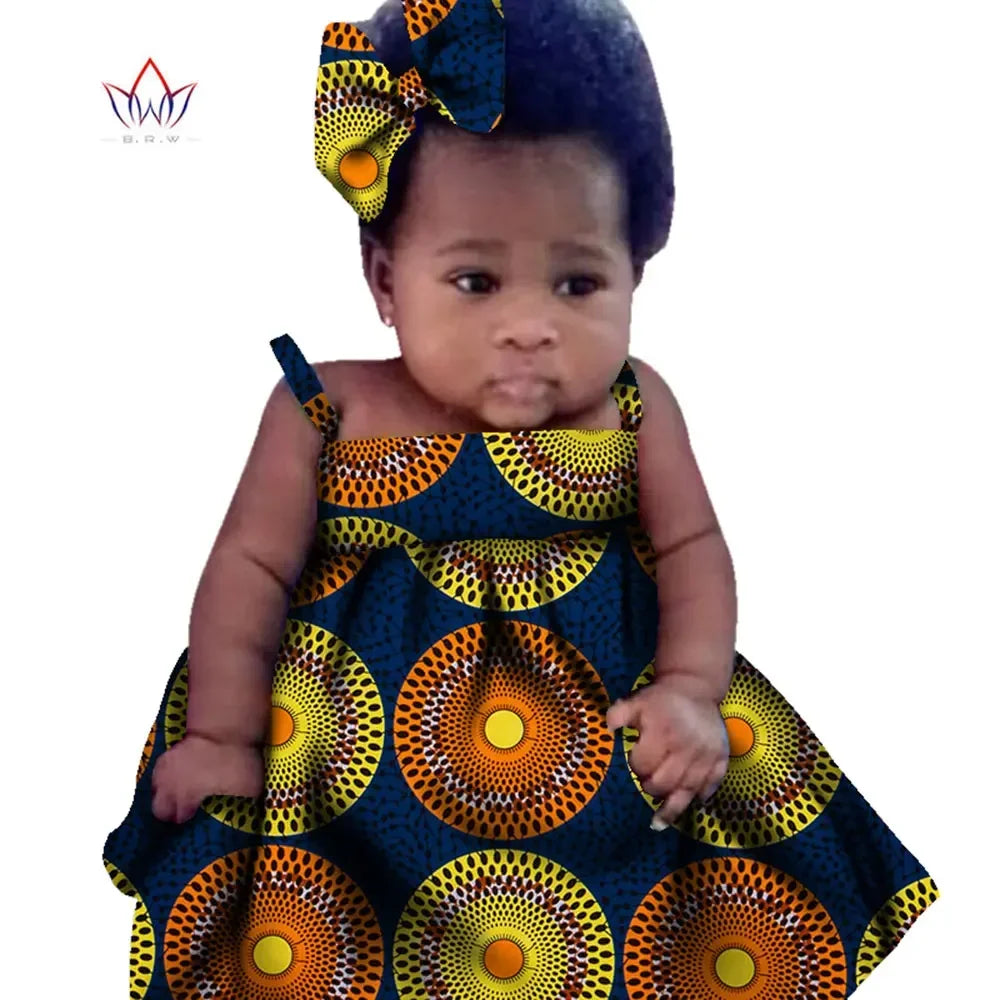 New African Dresses Baby Girl Batik Print Head Wrap Headband Bow Trendy Girl Fashion