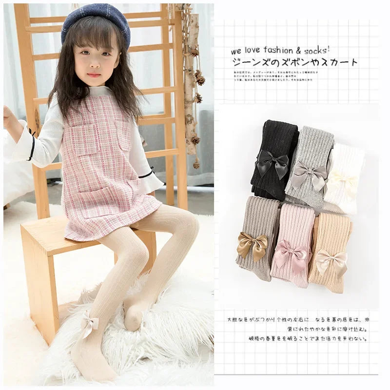 Spring Autumn Baby Girls Tights Cotton Knitting Tights for Girls Fashion Bowknot Children Girls Pantyhose Soft Leggings