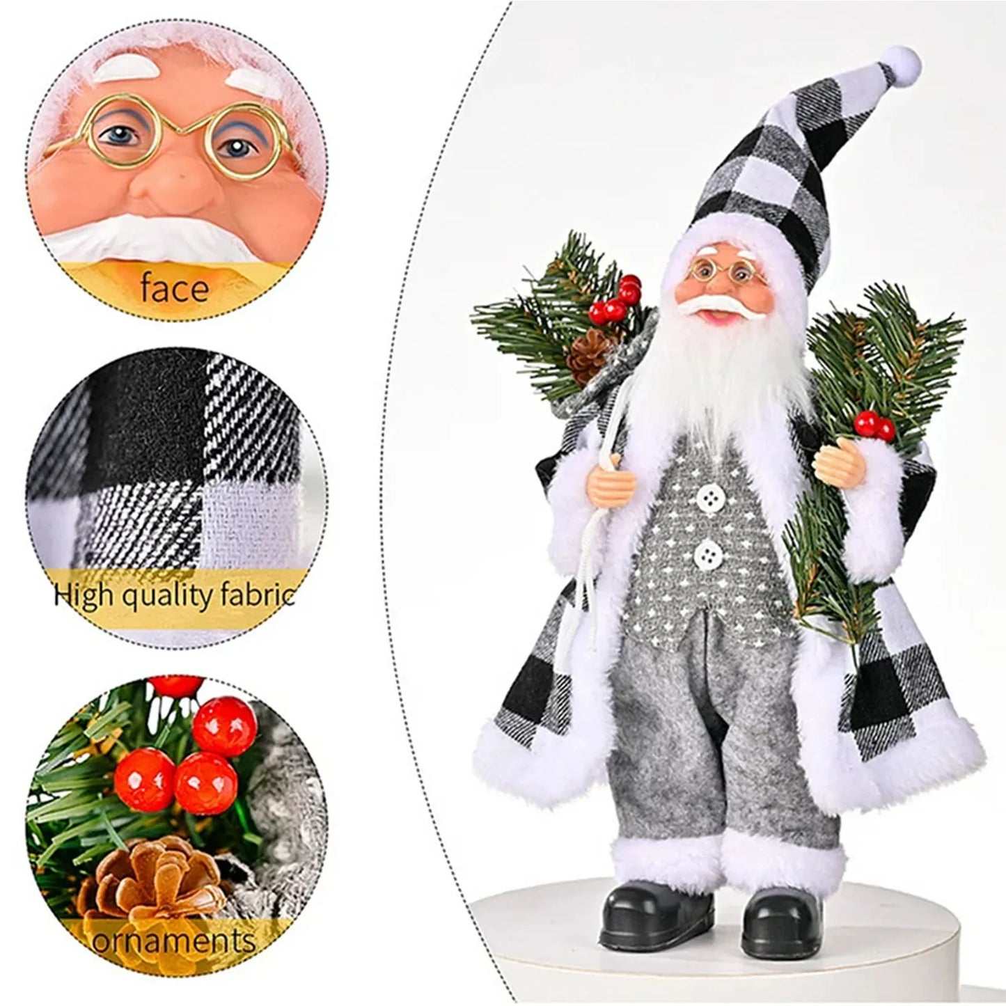Christmas Sitting Standing Santa Claus Figurines Doll Cute 12inch Xmas Tree Party Ornament Table Office Fireplace Home Decor
