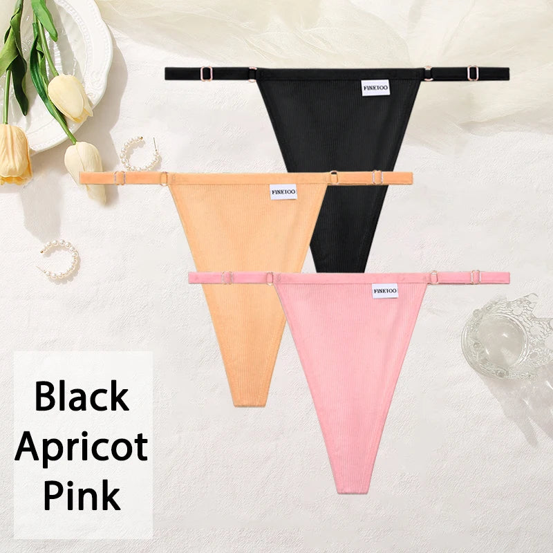 3PCS/Set Women Cotton Panties Sexy T-Back Thong Adjustable Waist G-String Underwear Breathable Soft Intimates Lingerie FINETOO