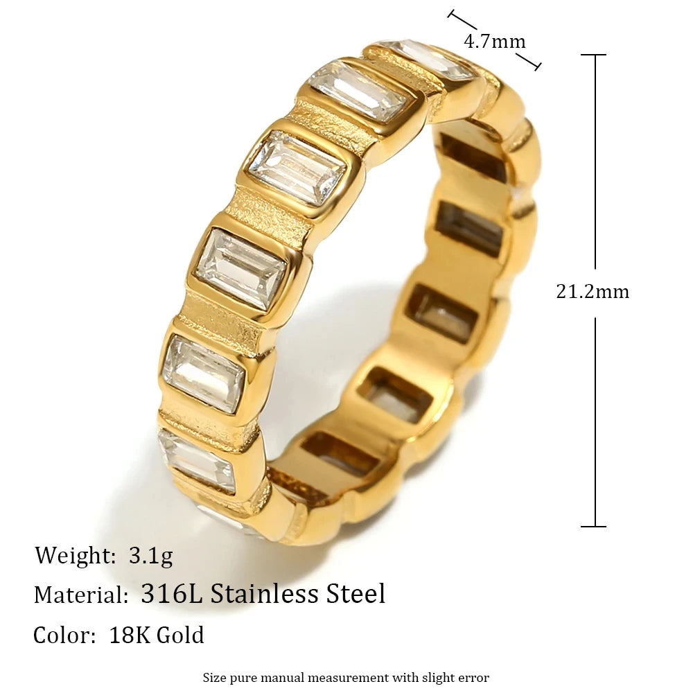 E.B.belle Zircon 18K Plated Stainless Steel Women's Rings Trendy Luxury Shiny Hypoallergenic Rings Sets Jewelry Decoration Gift