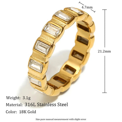 E.B.belle Zircon 18K Plated Stainless Steel Women's Rings Trendy Luxury Shiny Hypoallergenic Rings Sets Jewelry Decoration Gift