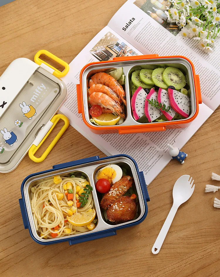 Kawaii Miffy Stainless Steel Divided Lunch Box Water Heated Student Lunch Box Cartoon Children's Lunchbox Christmas Gift Toys
