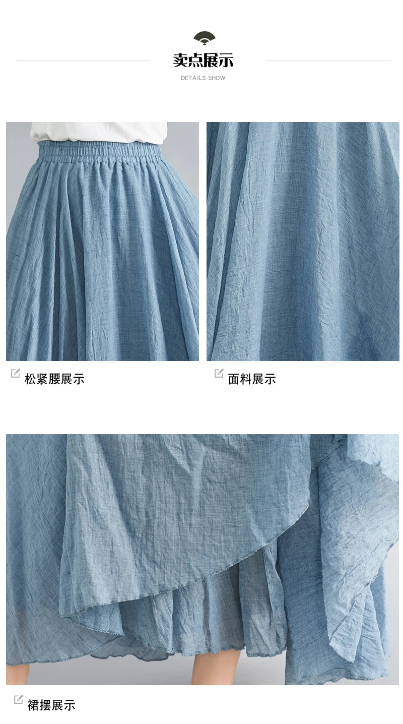 Fashion Solid Cotton Linen Women Skirts Maxi Elegant Harajuku Saia Casual Loose Long Skirt Ladies Clothes Faldas Ropa Mujer