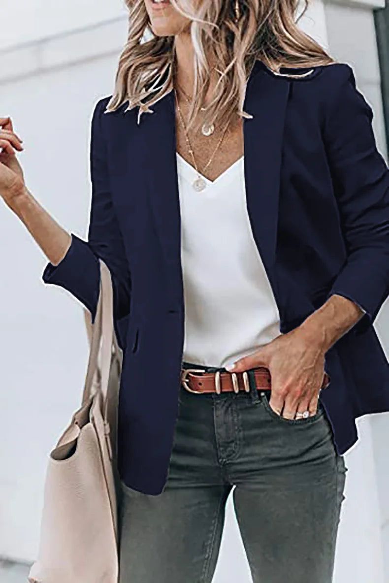 Autumn New Temperament Coat Women's Long Sleeve Solid Color Suit Collar Single Breasted Suit