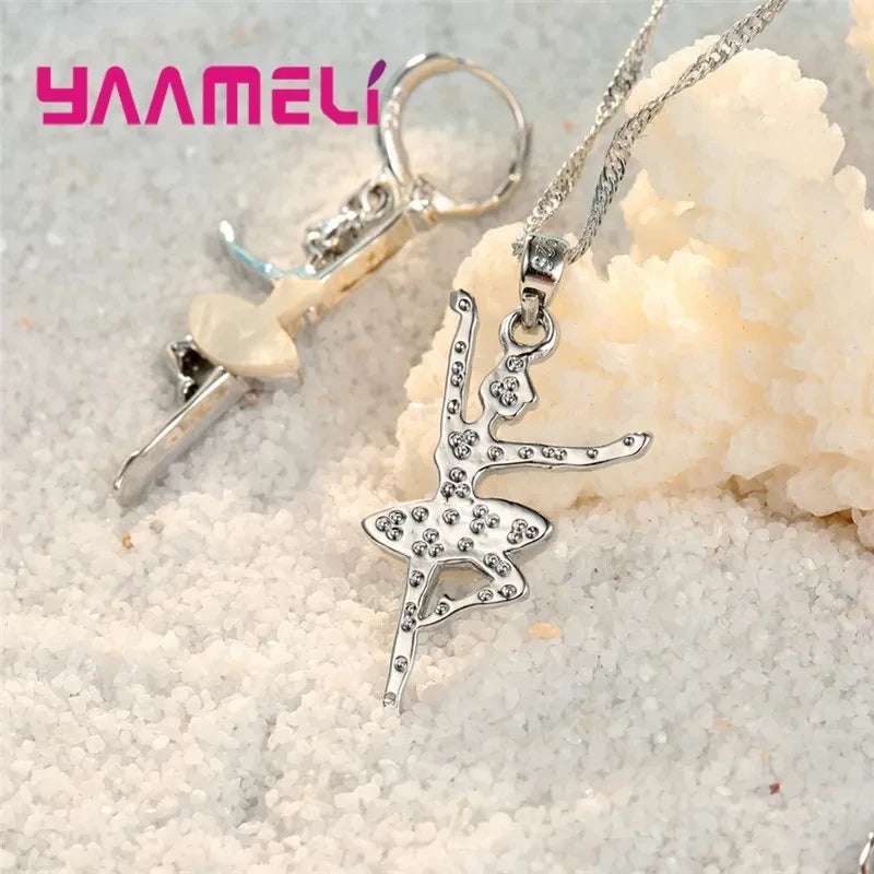 Lovely Pendants Necklaces Earrings for Girls Children 925 Sterling Silver Color Party Accessory Fashion Women Jewelry Sets