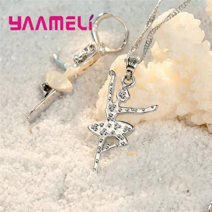Lovely Pendants Necklaces Earrings for Girls Children 925 Sterling Silver Color Party Accessory Fashion Women Jewelry Sets