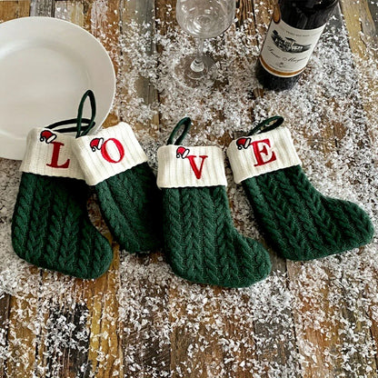 Christmas Letters Stocking Christmas Decor For Home 2024 Xmas Tree Pendant Gifts Green Snowflake Socks Christmas Party Decors