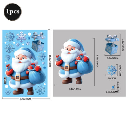 Christmas Window Static Clings Snowman Santa Claus Snowflake Reindeer Cute Xmas Decoration Decal Sticker Home Ornaments Supplies