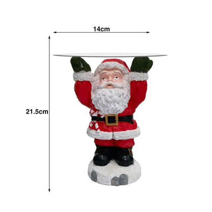 Resin Santa Claus Ornament with Tray Snack Dessert Stand Holder Adorable Xmas Cake Fruit Tray Christmas Party Decoration