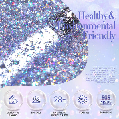 BORN PRETTY 7ml Glitter Gel Nail Polish Set Sparkly Shiny Gold Silver Pink Glitter Gel Polish Kit Winter Christmas Gift Box