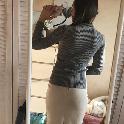 Autumn Winter Women Knit Solid Turtleneck Pull Sweater Casual Rib Jumper Tops Female Home Pullover Y2K Clothing 2025
