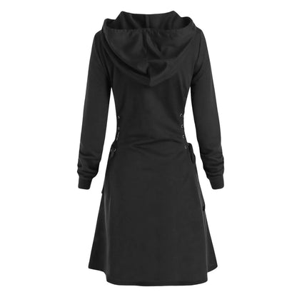 Autumn Women's Hooded Dress Casual Fashion Hoodie Dresses Long Sleeved Side Lace Up Slim Fit Short Dress Solid Color Dress