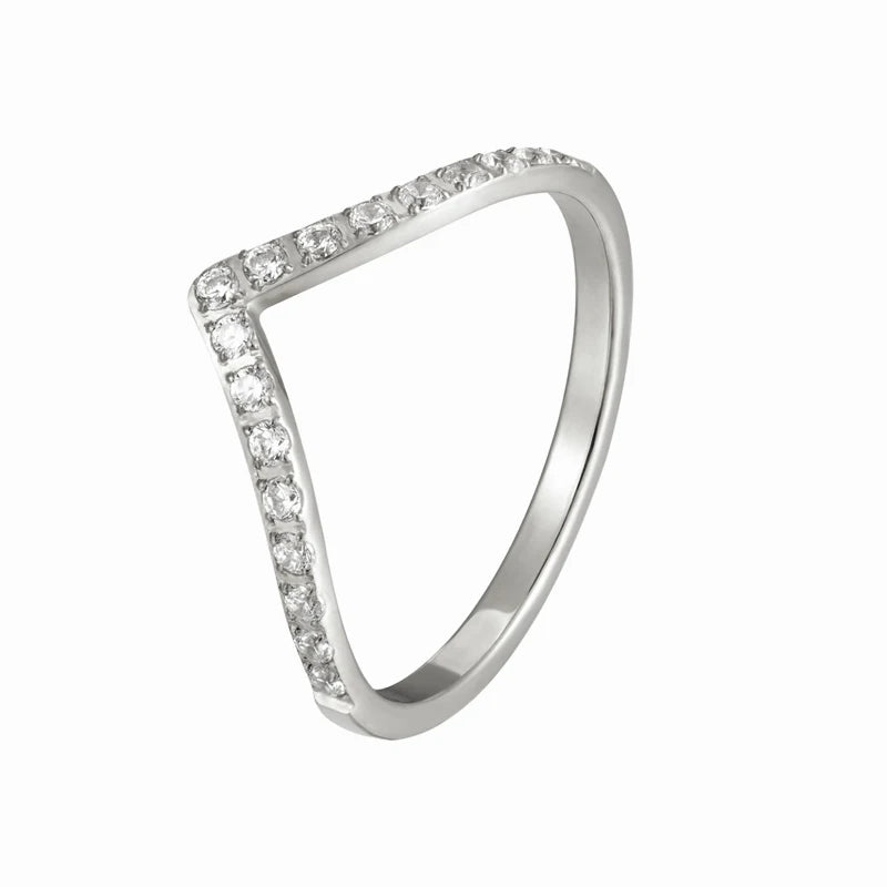 Beautiful V Shape CNC Inlaid Zircon Ring For Women Love Ring Titanium Steel Jewelry Mother's day Christmas Gift Anillo Wholesale