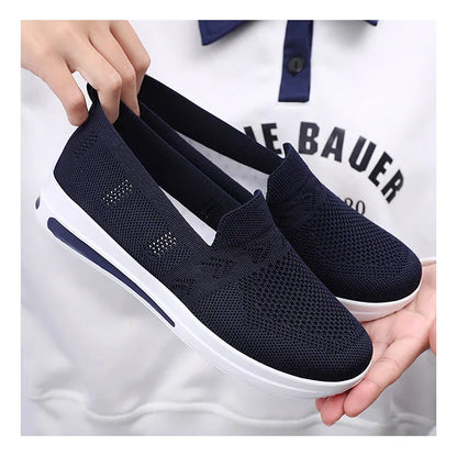 Autumn Women's Slip On Loafers Breathable Mom Soft Flats Classic Office Shoes Knitted Tennis Walking Shoes Sock Sneakers