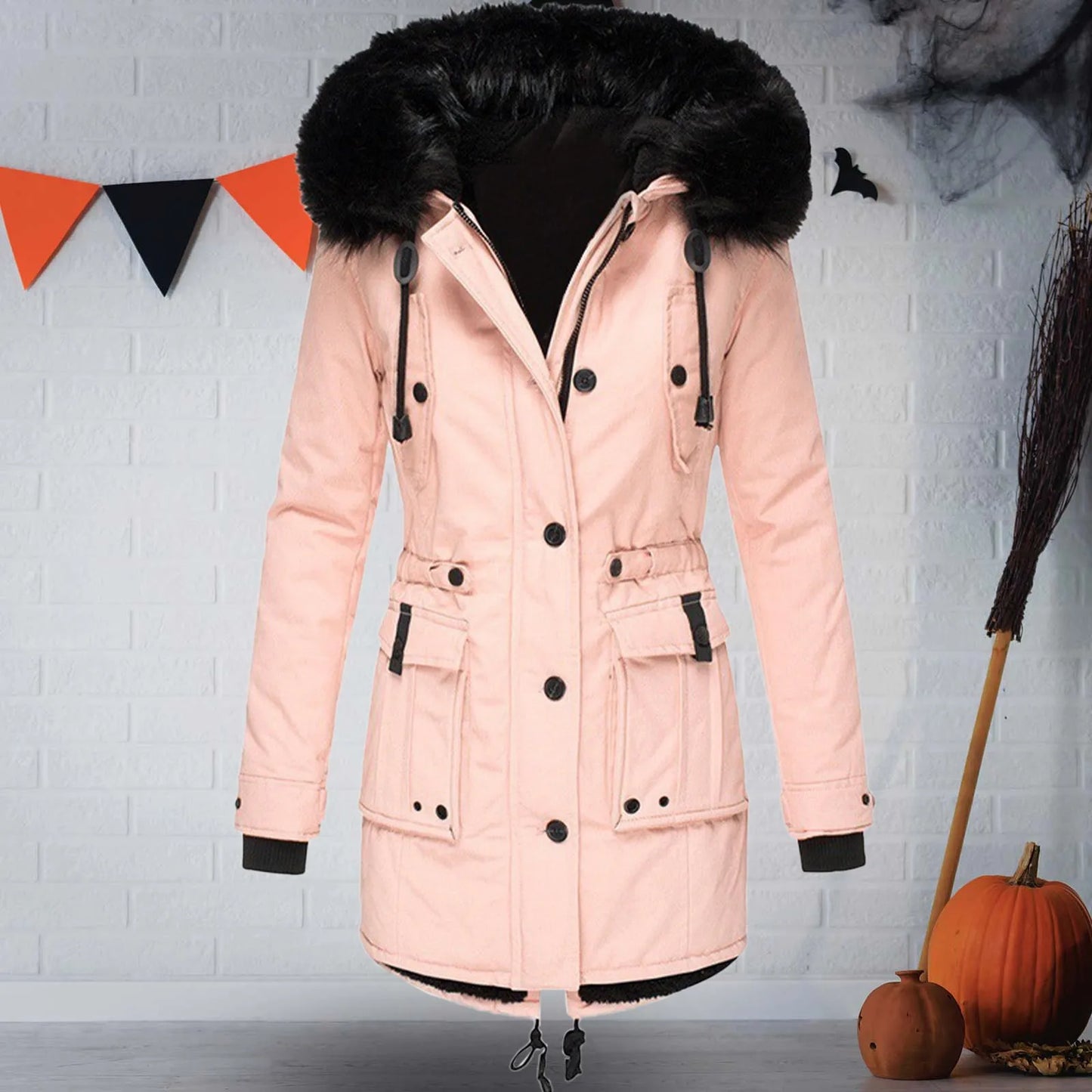 1 Pcs Winter Down Padded Coat for Women Plus Size Puffer Jacket Thick Thermal Fleece Lined Parka Fur Collar Hooded Outwear Loose