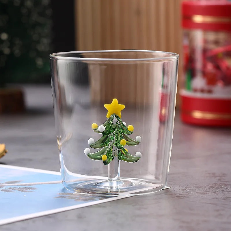 300ml 3D Patterns Christmas Glass Cup Coffee Wine Mug Xmas Glass Cups For Home Decoration Christmas Gift High Quality
