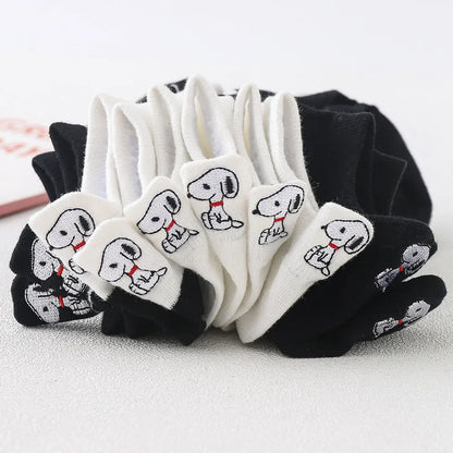 5 Pairs/lot Snoopy Socks Cotton Casual Warm Women Streetwear Kawaii Embroidery Socks Short Happy Ankle Breathable Sports Socks