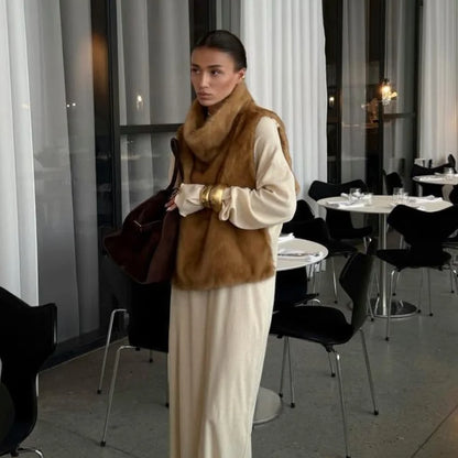 Fashion Women's Faux Fur Vest Sleeveless High Collar Waistcoat Casual Chic Streetwear Outerwear Ladies Fashion Winter 2025 Tops